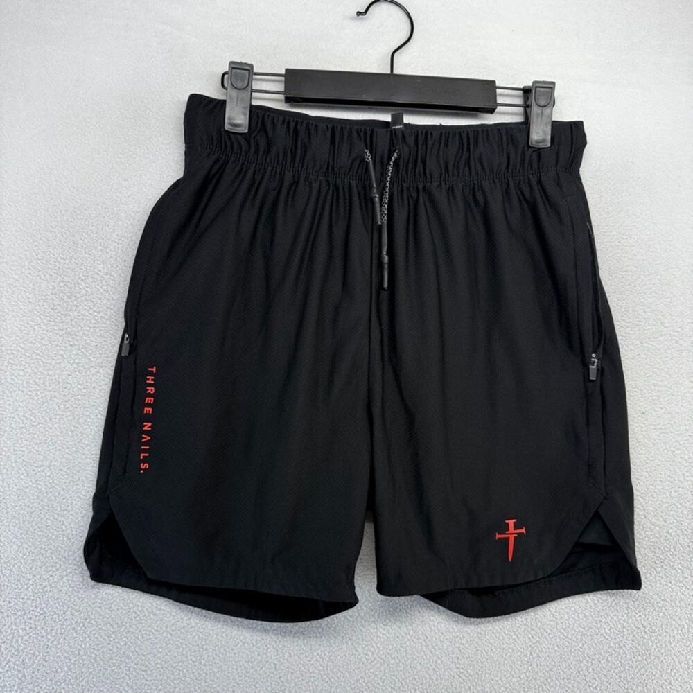 Three Nails Shorts Men's Small Black Red Lined Running Athletic Workout Gym